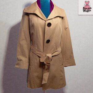 Ellen Tracy Classic Trench Coat Tan Beige Mid-Length Belted - XS